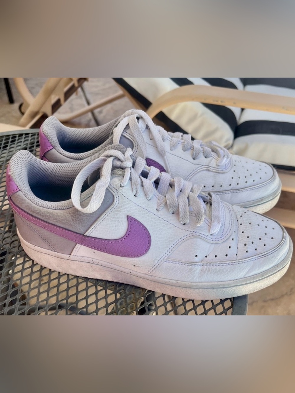 Nike Women's Court Vision Low-Top Sneakers in White and Purple